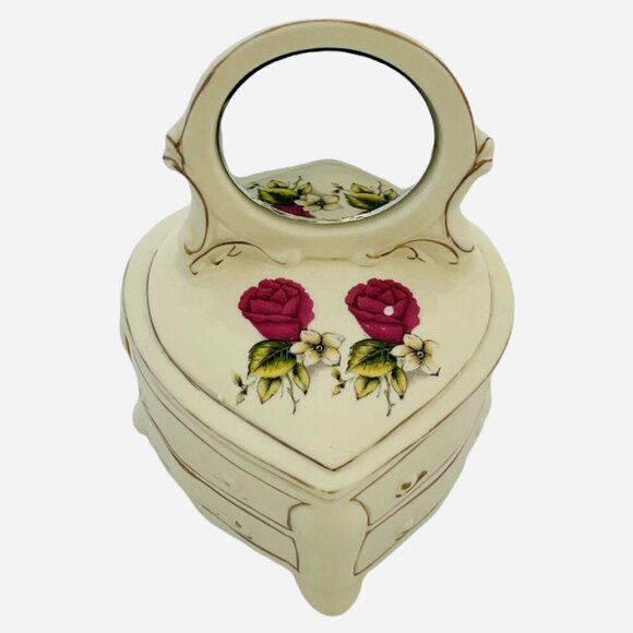 Vintage Hermitage Pottery Floral Ceramic Dresser Mirrored Jewelry Trinket - Picture 3 of 7